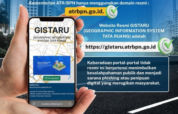 Kementerian ATR/BPN Imbau Masyarakat Waspadai Situs Palsu Berkedok Layanan GISTARU